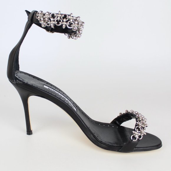 NEW MANOLO BLAHNIK Rekik Leather Chain Heeled Sandals - Picture 6 of 16